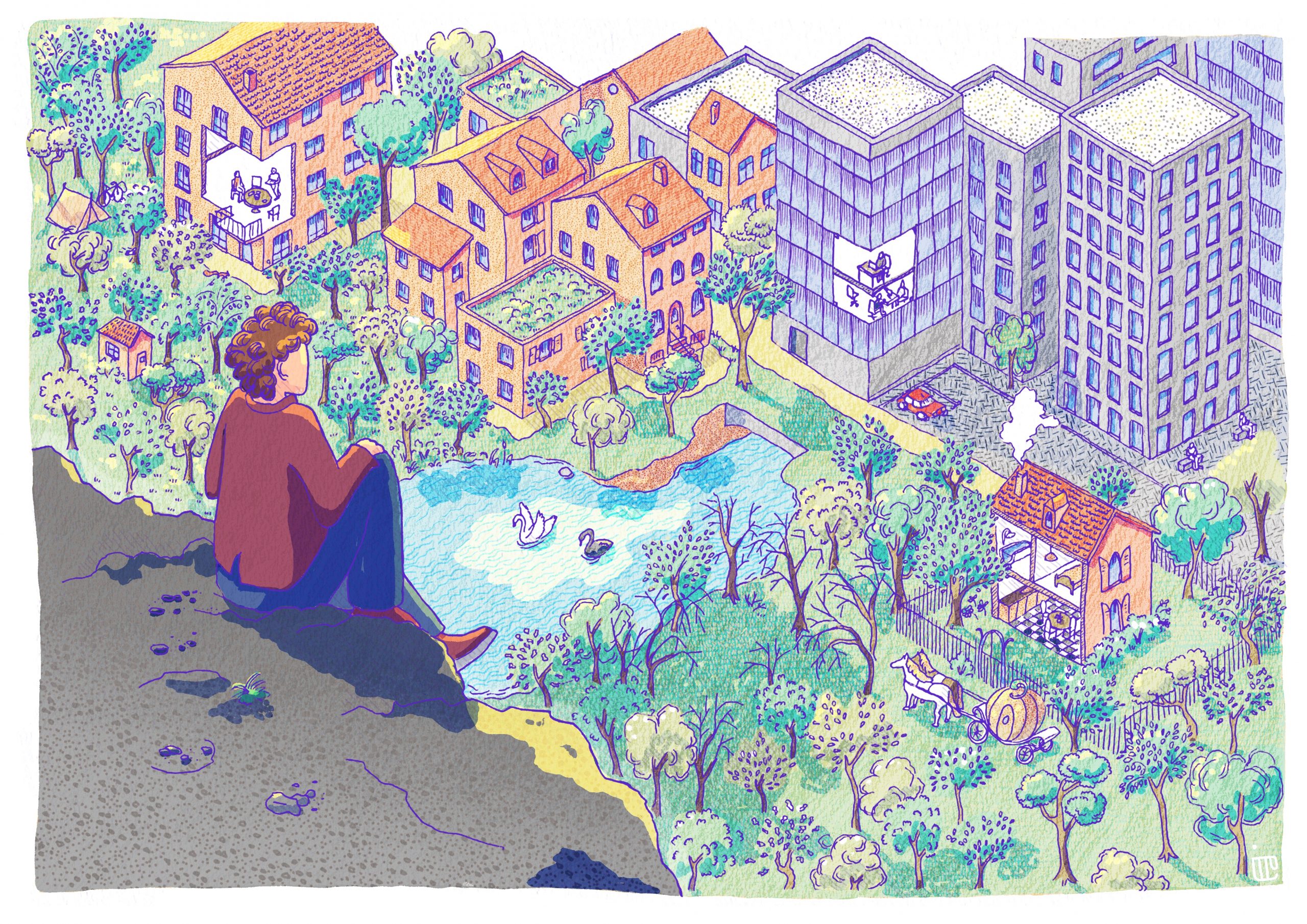 illustration architecture isométrie main levée